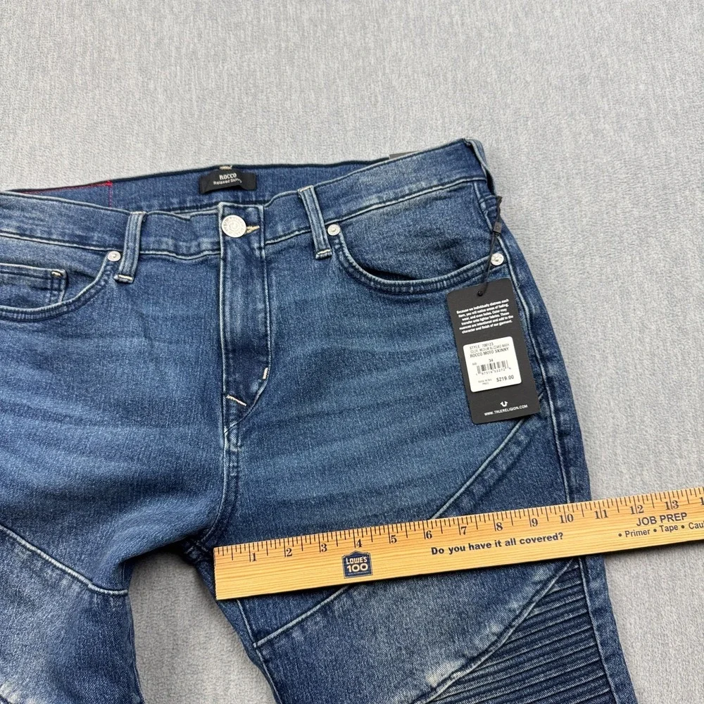 True Religion Jeans Mens 34X32 Blue Rocco Relaxed Moto‎ Skinny Blizzard Wash NWT